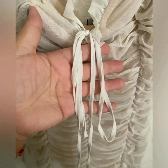 Fashion Nova Maura Mesh Off Shoulder White / Nude Dress L - Picture 6 of 11